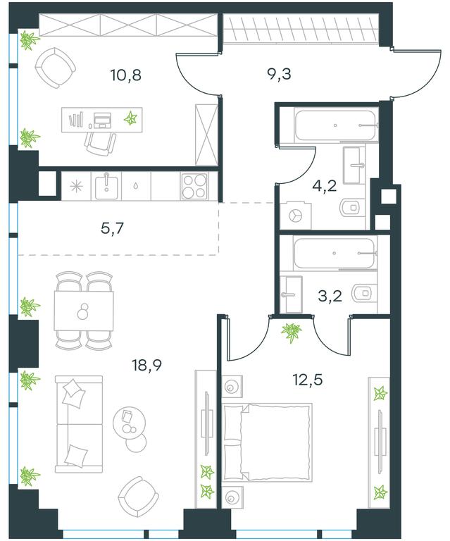 2-BD Apartment Sale, 64.6平方米 at Level Michurinskiy, Озёрная улица, вл1, Москва, Россия #1 2-BD Apartment Sale, 64.6平方米 at Level Michurinskiy, Озёрная улица, вл1, Москва, Россия #1