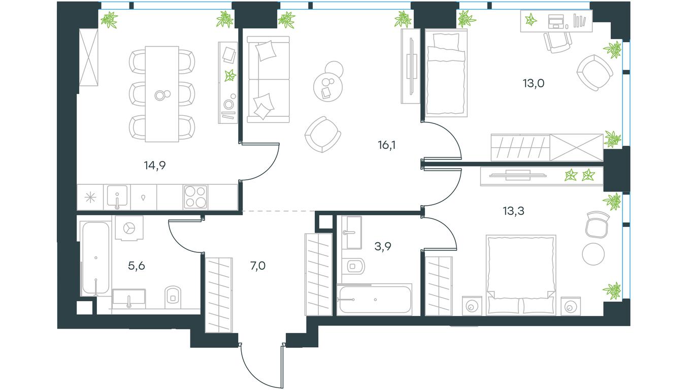 2-BD Apartment Sale, 76.6 sq. m. at Level Michurinskiy, Озёрная улица, вл1, Москва, Россия #1 2-BD Apartment Sale, 76.6 sq. m. at Level Michurinskiy, Озёрная улица, вл1, Москва, Россия #1