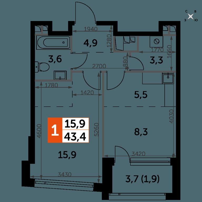 1-BD Apartment Sale, 43.4 sq. m. at Rotterdam, Varshavskoye Highway, 37Ак1с2, Moscow, Russia #1 1-BD Apartment Sale, 43.4 sq. m. at Rotterdam, Varshavskoye Highway, 37Ак1с2, Moscow, Russia #1