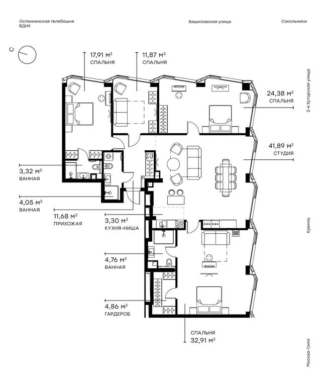 4-BD Apartment Sale, 158.9 sq. m. at Symphony 34, 2nd Khutorskaya Street, 38А, Moscow, Russia #1 4-BD Apartment Sale, 158.9 sq. m. at Symphony 34, 2nd Khutorskaya Street, 38А, Moscow, Russia #1