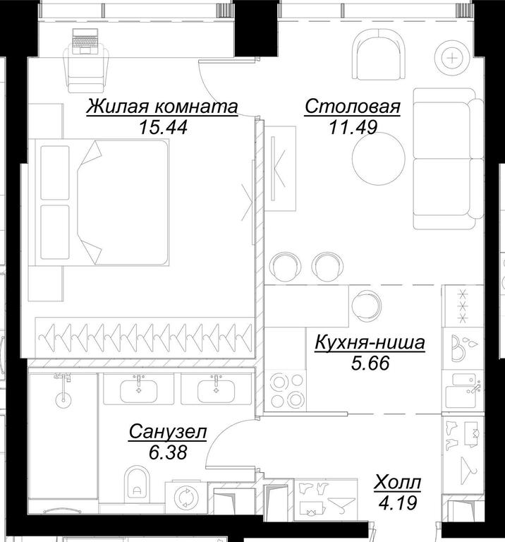 1-BD Apartment Sale, 43.46平方米 at Mod, 4th Maryinoy Roschi Street, 12с9, Moscow, Russia #1 1-BD Apartment Sale, 43.46平方米 at Mod, 4th Maryinoy Roschi Street, 12с9, Moscow, Russia #1