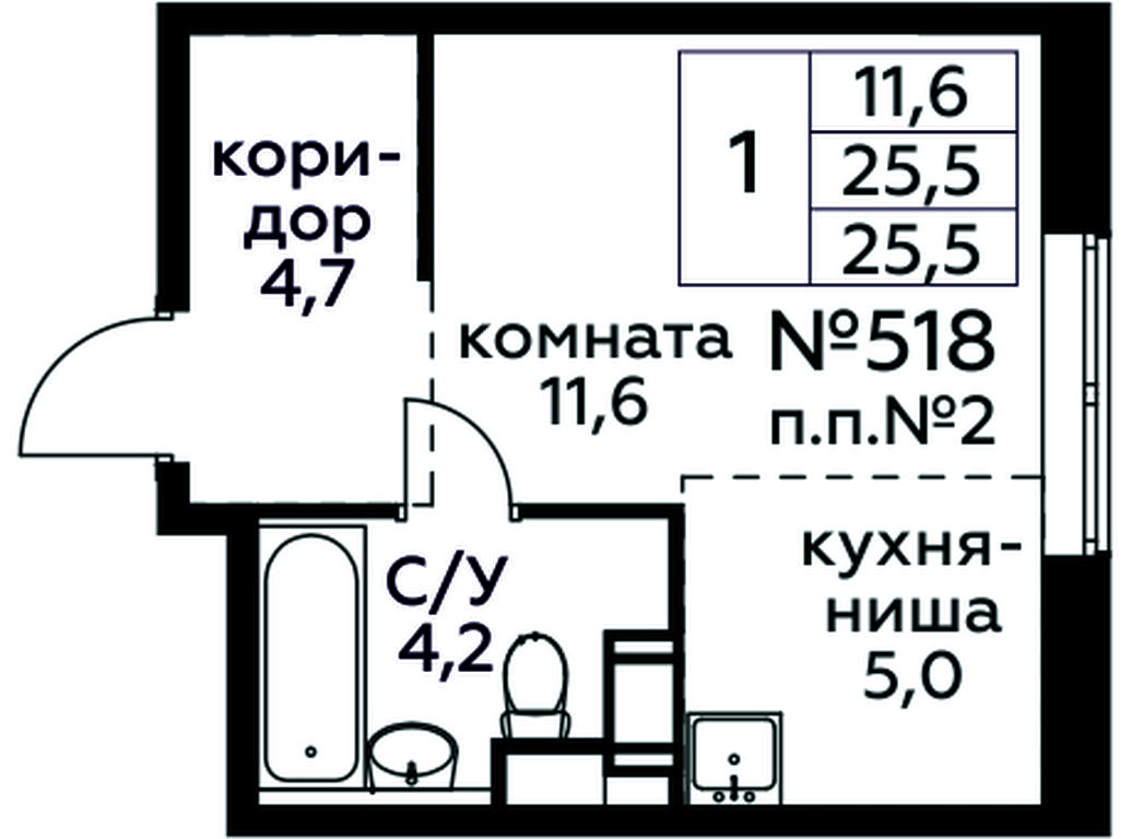Apartment Sale, 25.5 sq. m. at Tsvetochnye Poliany, kvartal № 23, Filimonkovskoye Municipal Formation, Moscow, Russia #1