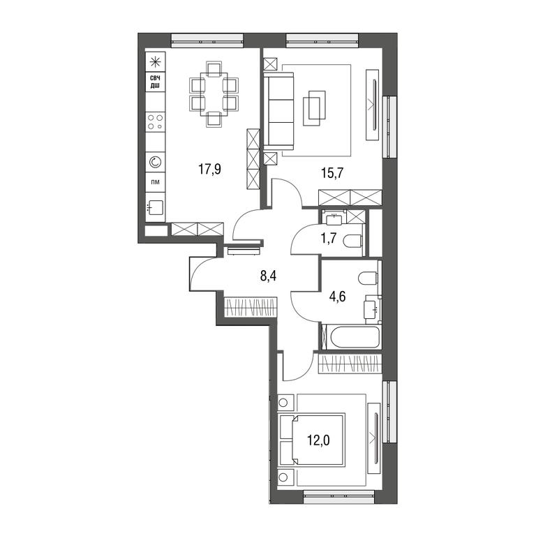 3-BD Apartment Sale, 61.8 sq. m. at Sirenevyi Park, Otkrytoye Highway, 20с1, Moscow, Russia #1