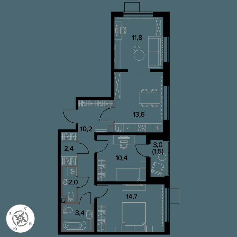 3-BD Apartment Sale, 70.2 sq. m. at Pervy Donskoj, zhiloy mikrorayon Sapronovo, derevnya Sapronovo, Leninskiy City District, Moscow Region, Russia #1