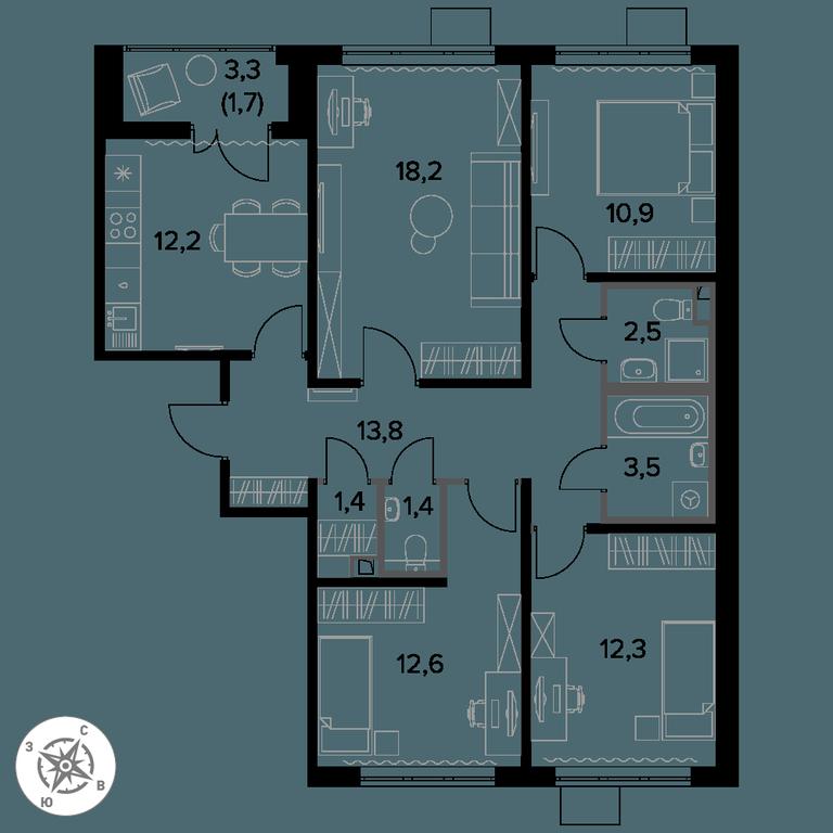 4-BD Apartment Sale, 90.5 sq. m. at Pervy Donskoj, zhiloy mikrorayon Sapronovo, derevnya Sapronovo, Leninskiy City District, Moscow Region, Russia #1 4-BD Apartment Sale, 90.5 sq. m. at Pervy Donskoj, zhiloy mikrorayon Sapronovo, derevnya Sapronovo, Leninskiy City District, Moscow Region, Russia #1