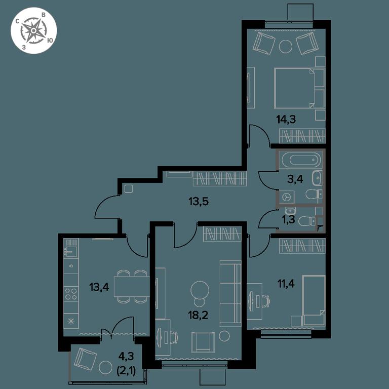 3-BD Apartment Sale, 77.9 sq. m. at Pervy Donskoj, zhiloy mikrorayon Sapronovo, derevnya Sapronovo, Leninskiy City District, Moscow Region, Russia #1 3-BD Apartment Sale, 77.9 sq. m. at Pervy Donskoj, zhiloy mikrorayon Sapronovo, derevnya Sapronovo, Leninskiy City District, Moscow Region, Russia #1