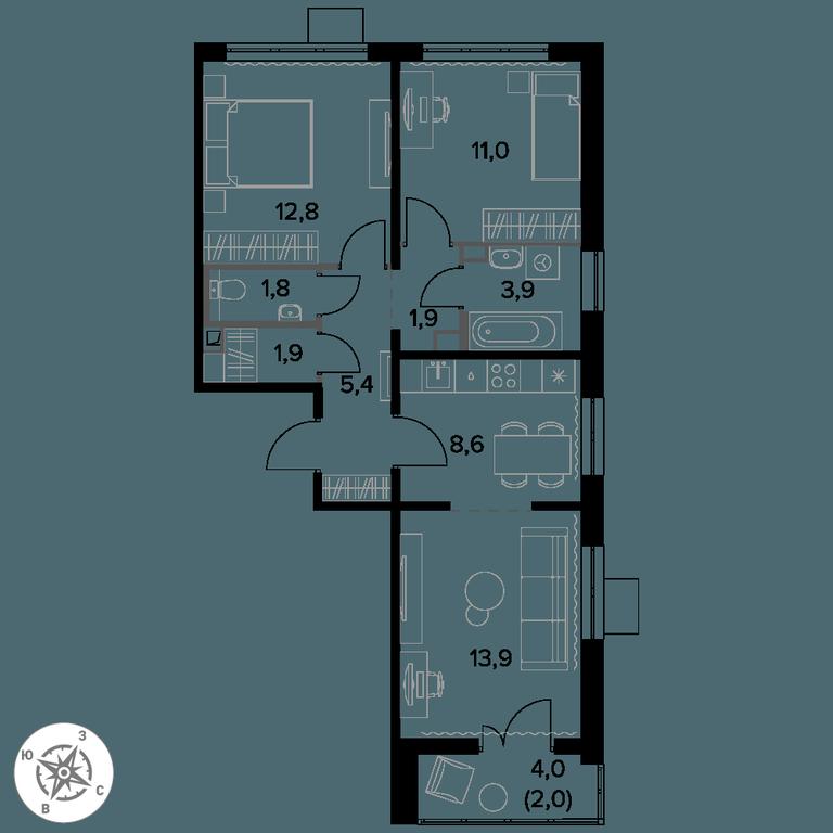 Продажа 3-комн. квартиры, 63,2 м² в ЖК «Первый Донской», жилой микрорайон Сапроново, деревня Сапроново, Ленинский городской округ, Московская область, Россия #1