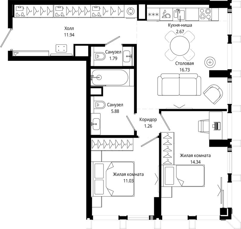 2-BD Apartment Sale, 65.62平方米 at Mod, 4th Maryinoy Roschi Street, 12с9, Moscow, Russia #2 2-BD Apartment Sale, 65.62平方米 at Mod, 4th Maryinoy Roschi Street, 12с9, Moscow, Russia #2