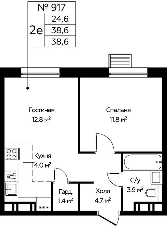 1-BD Apartment Sale, 38.6 sq. m. at Eko Bunino, prospekt Kuprina, 34к1, Sosenskoye Settlement, Moscow, Russia #1