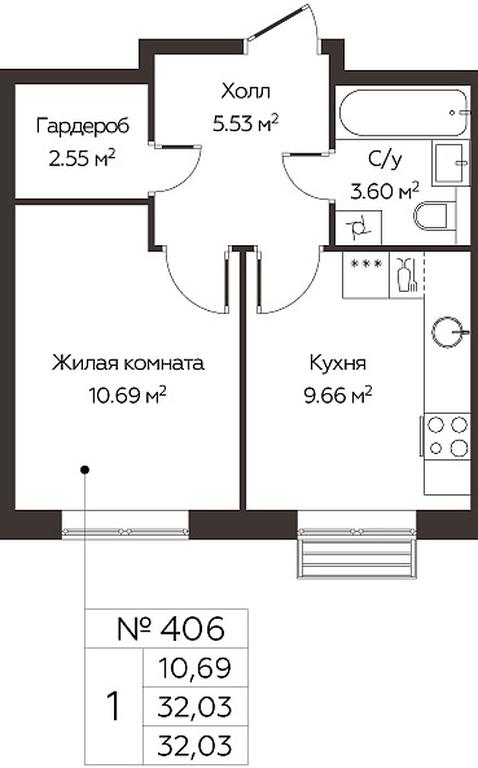 Apartment Sale, 32.03 sq. m. at Kvartal Rumyantsevo, ulitsa Admirala Kornilova, с1, Mosrentgen Settlement, Moscow, Russia #1