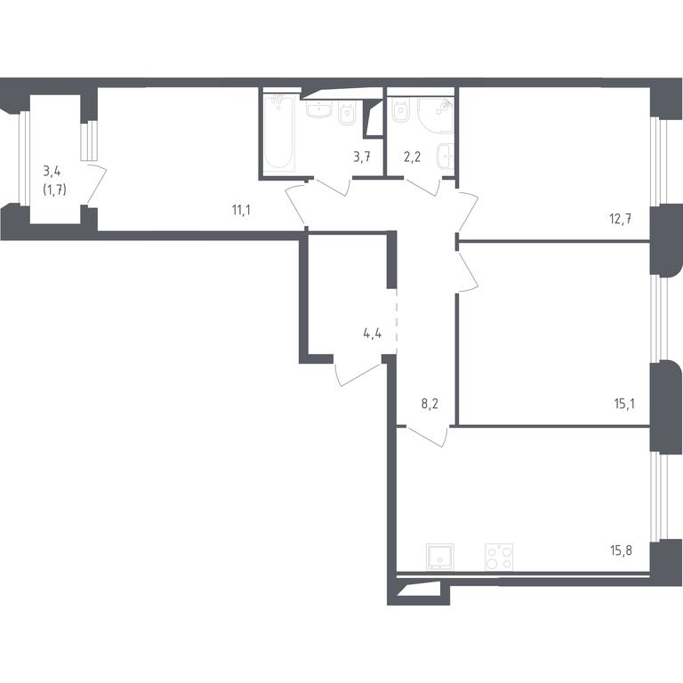 2-BD Apartment Sale, 73.9平方米 at Zareche Park, Zarechnaya ulitsa, 25с1, rabochiy posyolok Zarechye, Odintsovskiy City District, Moscow Region, Russia #1