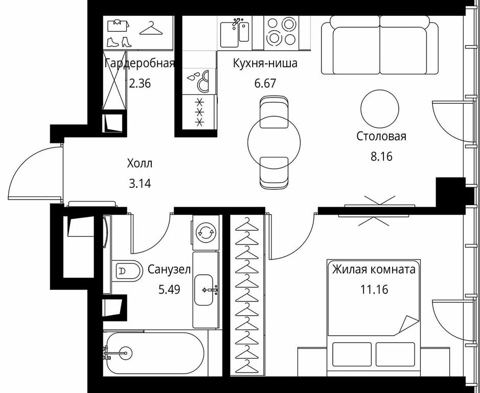 1-BD Apartment Sale, 36.98 sq. m. at City Bay, Volokolamskoye Highway, 95с3, Moscow, Russia #1