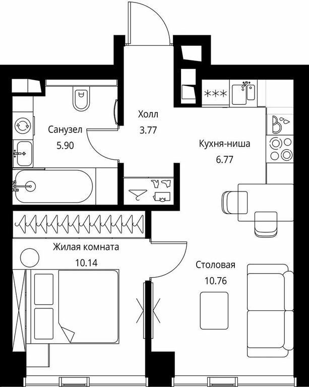 1-BD Apartment Sale, 37.34 sq. m. at City Bay, Volokolamskoye Highway, 95с3, Moscow, Russia #1