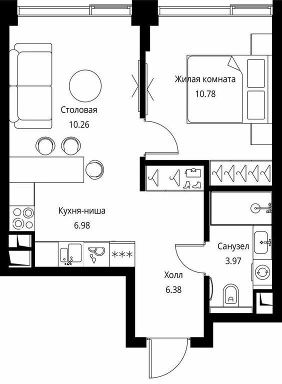 1-BD Apartment Sale, 38.37 sq. m. at City Bay, Volokolamskoye Highway, 95с3, Moscow, Russia #1