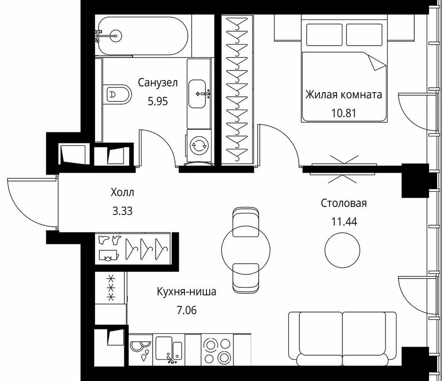 1-BD Apartment Sale, 38.59 sq. m. at City Bay, Volokolamskoye Highway, 95с3, Moscow, Russia #1