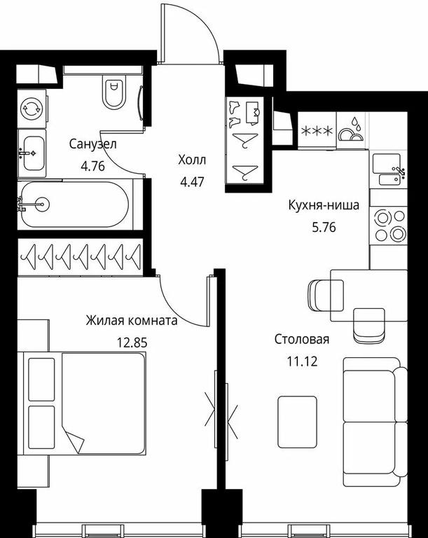 1-BD Apartment Sale, 38.96 sq. m. at City Bay, Volokolamskoye Highway, 95с3, Moscow, Russia #1