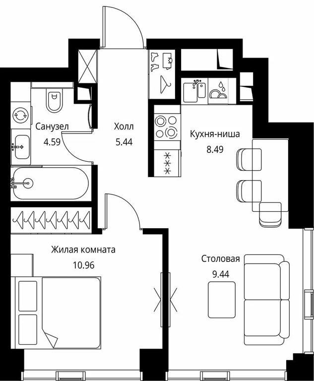 1-BD Apartment Sale, 38.92 sq. m. at City Bay, Volokolamskoye Highway, 95с3, Moscow, Russia #1