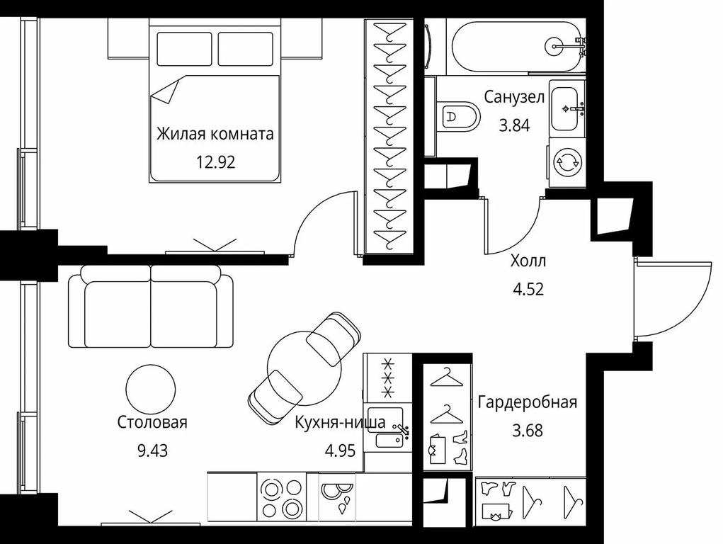 1-BD Apartment Sale, 39.34 sq. m. at City Bay, Volokolamskoye Highway, 95с3, Moscow, Russia #1