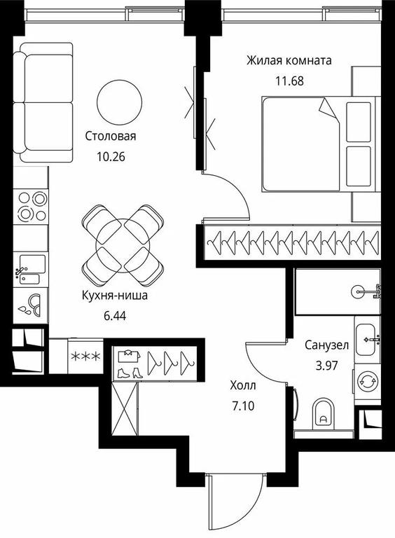 1-BD Apartment Sale, 39.45 sq. m. at City Bay, Volokolamskoye Highway, 95с3, Moscow, Russia #1