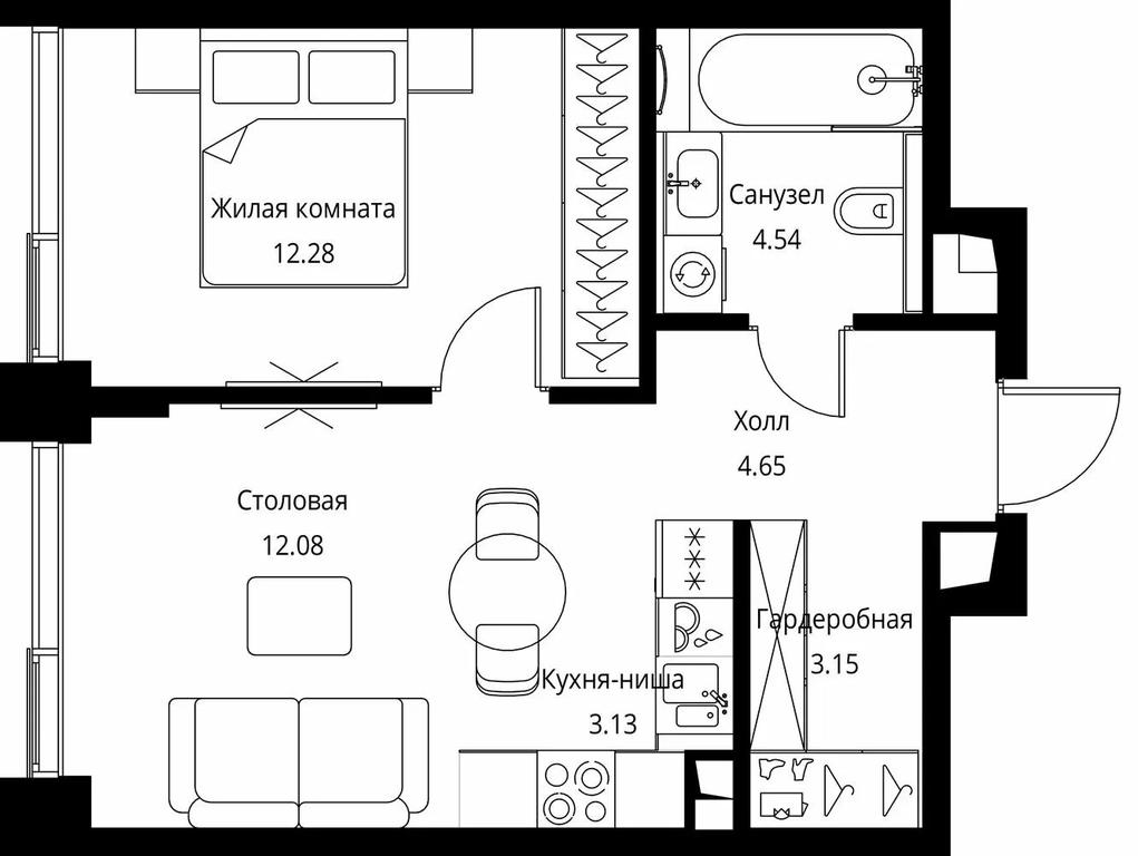 1-BD Apartment Sale, 39.83 sq. m. at City Bay, Volokolamskoye Highway, 95с3, Moscow, Russia #1