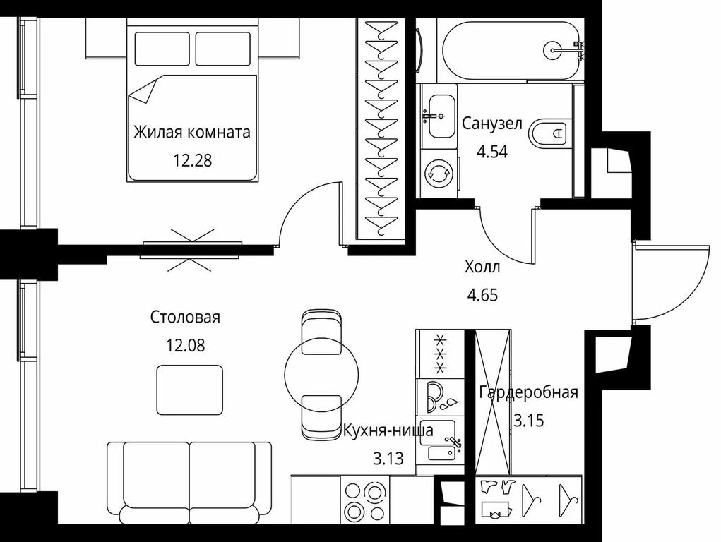 1-BD Apartment Sale, 39.83 sq. m. at City Bay, Volokolamskoye Highway, 95с3, Moscow, Russia #1