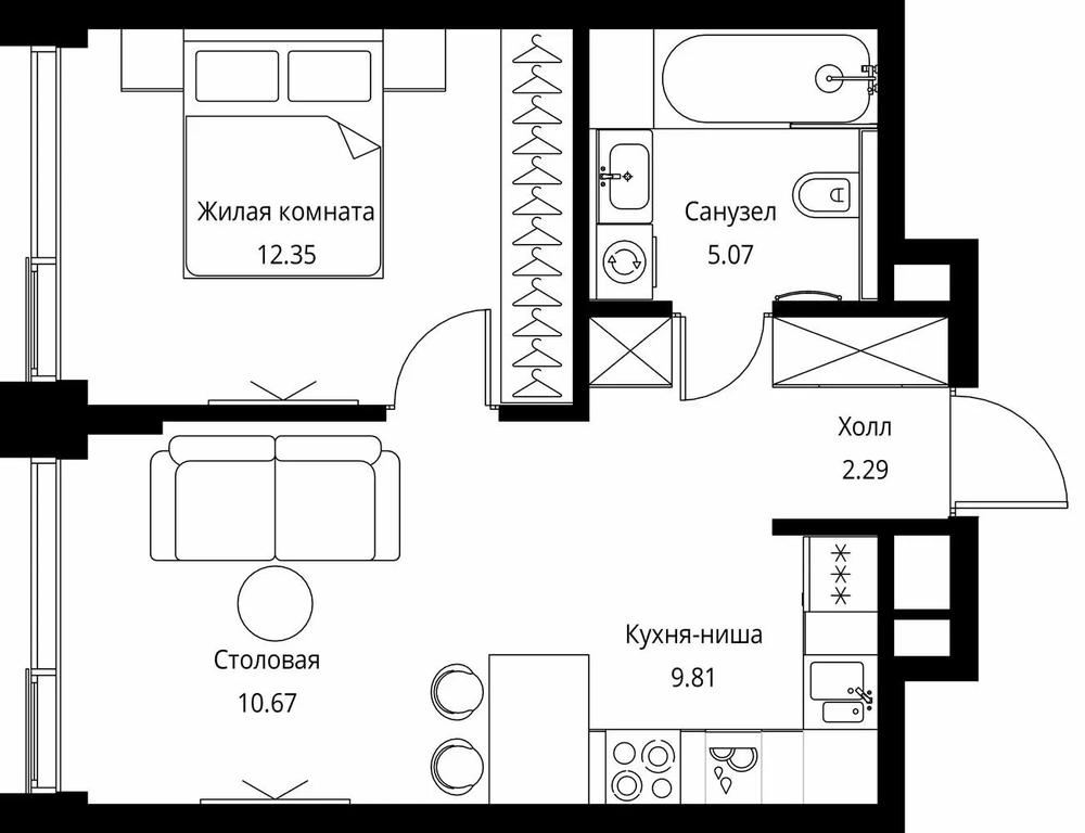 1-BD Apartment Sale, 40.19平方米 at City Bay, Volokolamskoye Highway, 95с3, Moscow, Russia #1