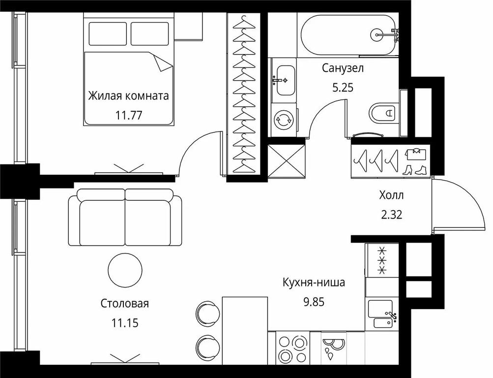 1-BD Apartment Sale, 40.34 sq. m. at City Bay, Volokolamskoye Highway, 95с3, Moscow, Russia #1