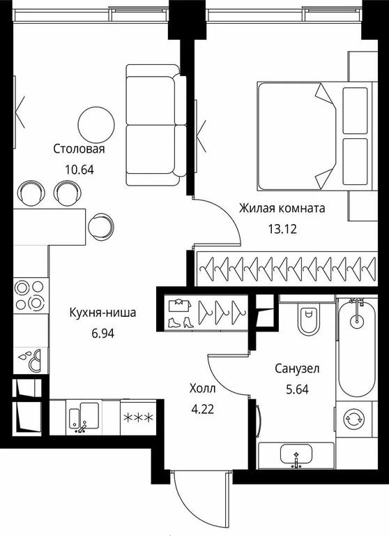 1-BD Apartment Sale, 40.56 sq. m. at City Bay, Volokolamskoye Highway, 95с3, Moscow, Russia #1