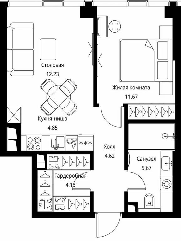 1-BD Apartment Sale, 43.17 sq. m. at City Bay, Volokolamskoye Highway, 95с3, Moscow, Russia #1