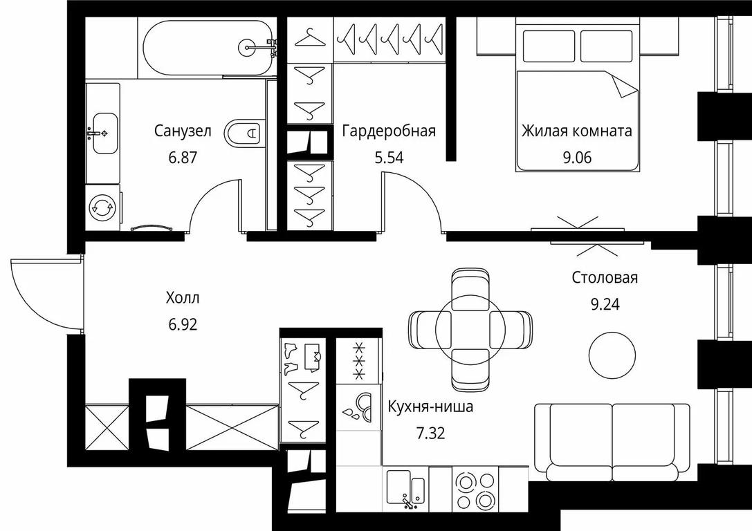 1-BD Apartment Sale, 44.95 sq. m. at City Bay, Volokolamskoye Highway, 95с3, Moscow, Russia #1
