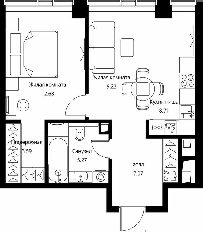 1-BD Apartment Sale, 46.55 sq. m. at City Bay, Volokolamskoye Highway, 95с3, Moscow, Russia #1