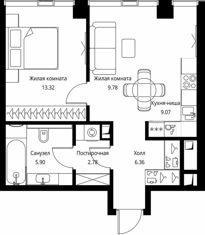 1-BD Apartment Sale, 47.21 sq. m. at City Bay, Volokolamskoye Highway, 95с3, Moscow, Russia #1