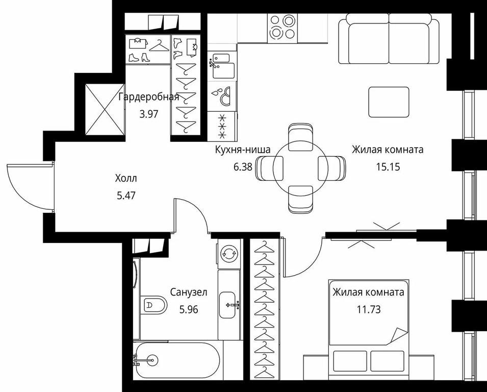 1-BD Apartment Sale, 48.66 sq. m. at City Bay, Volokolamskoye Highway, 95с3, Moscow, Russia #1