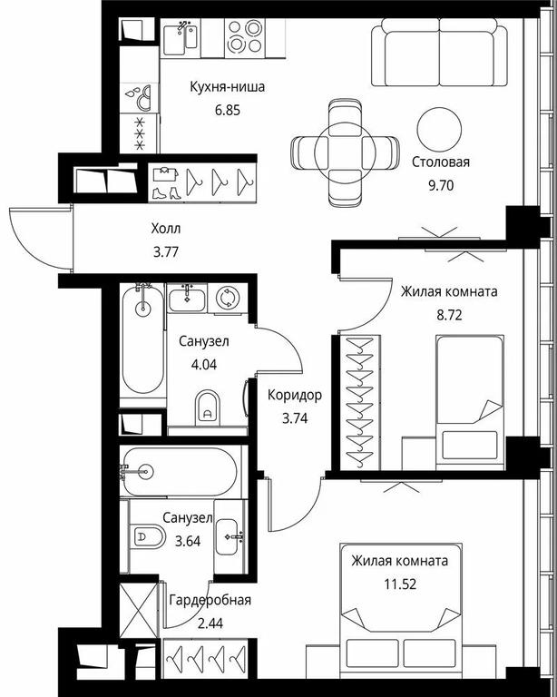 2-BD Apartment Sale, 54.42 sq. m. at City Bay, Volokolamskoye Highway, 95с3, Moscow, Russia #1