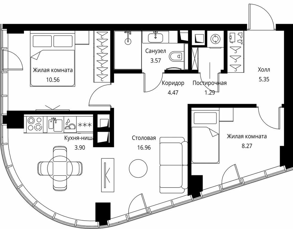 2-BD Apartment Sale, 54.37 sq. m. at City Bay, Volokolamskoye Highway, 95с3, Moscow, Russia #1