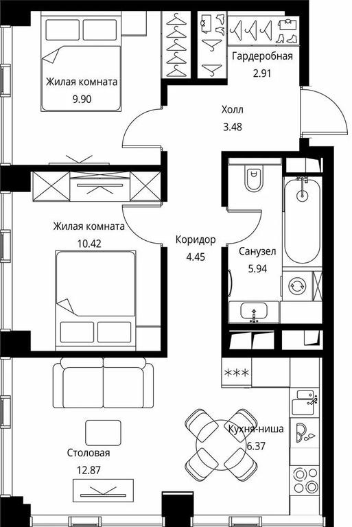 2-BD Apartment Sale, 56.34 sq. m. at City Bay, Volokolamskoye Highway, 95с3, Moscow, Russia #1
