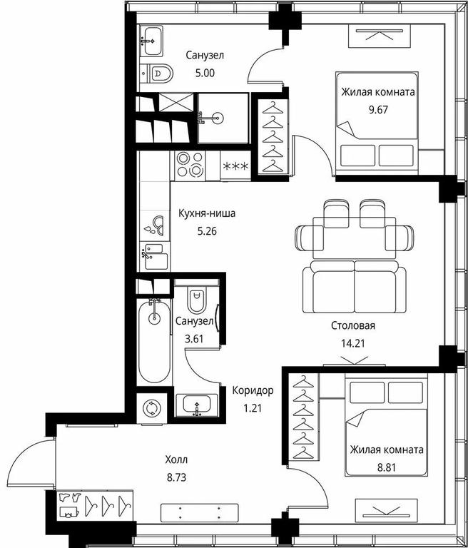 2-BD Apartment Sale, 56.5 sq. m. at City Bay, Volokolamskoye Highway, 95с3, Moscow, Russia #1