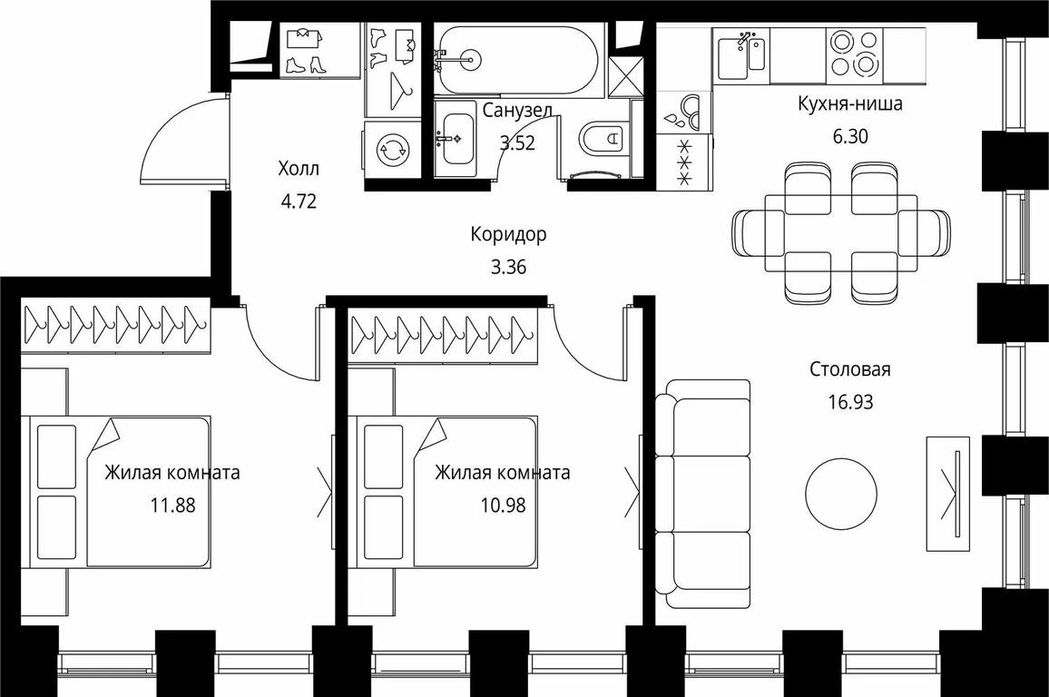 Продажа 2-комн. квартиры, 57,69 м² в ЖК «Сити Бэй (City Bay)», Волоколамское шоссе, 95с3, Москва, Россия #1