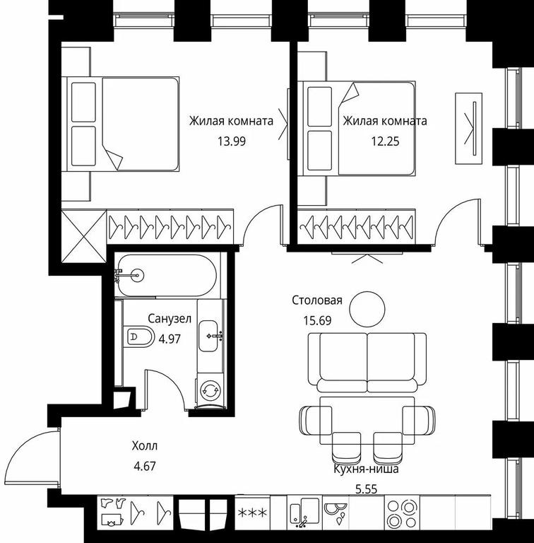2-BD Apartment Sale, 57.12平方米 at City Bay, Volokolamskoye Highway, 95с3, Moscow, Russia #1