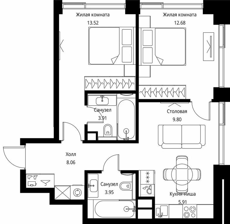 2-BD Apartment Sale, 57.83 sq. m. at City Bay, Volokolamskoye Highway, 95с3, Moscow, Russia #1