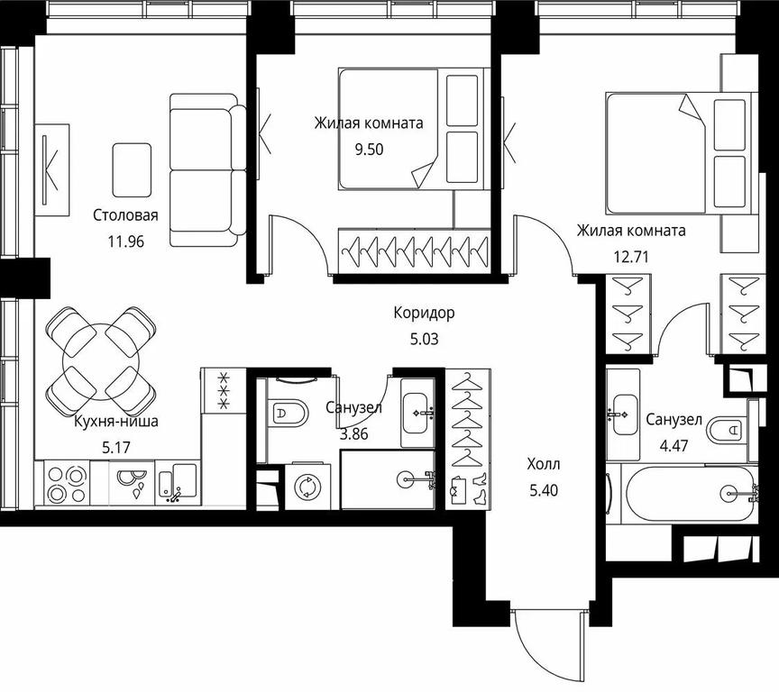 2-BD Apartment Sale, 58.1平方米 at City Bay, Volokolamskoye Highway, 95с3, Moscow, Russia #1