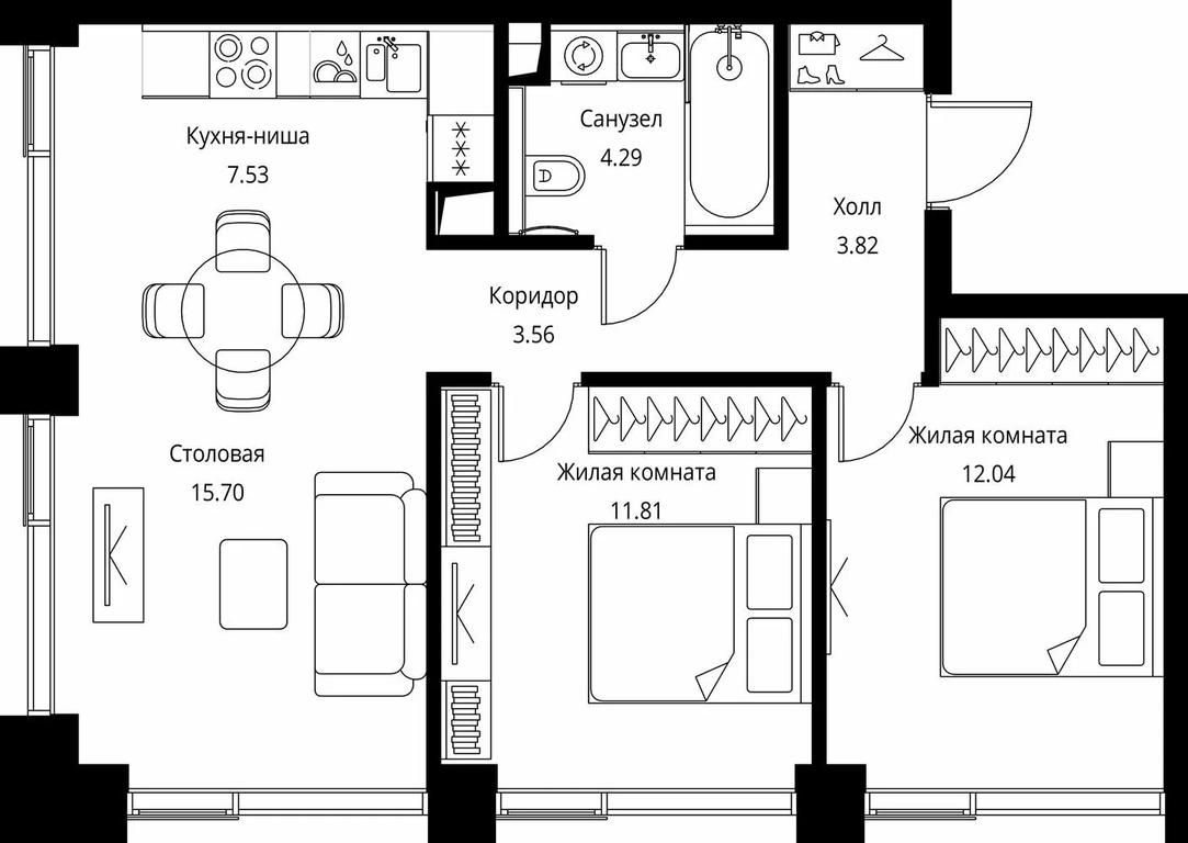 2-BD Apartment Sale, 58.75 sq. m. at City Bay, Volokolamskoye Highway, 95с3, Moscow, Russia #1