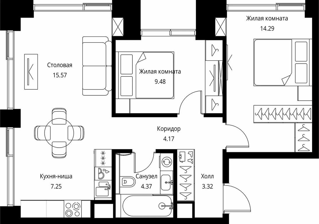 Продажа 2-комн. квартиры, 58,45 м² в ЖК «Сити Бэй (City Bay)», Волоколамское шоссе, 95с3, Москва, Россия #1