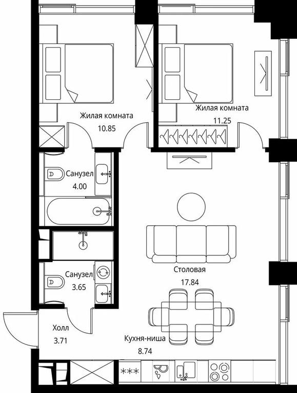 2-BD Apartment Sale, 60.04平方米 at City Bay, Volokolamskoye Highway, 95с3, Moscow, Russia #1