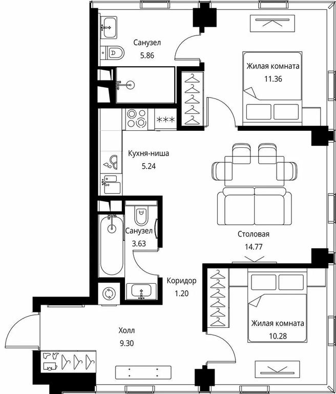 2-BD Apartment Sale, 61.64 sq. m. at City Bay, Volokolamskoye Highway, 95с3, Moscow, Russia #1