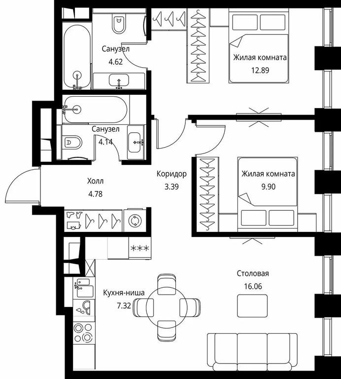 Продажа 2-комн. квартиры, 63,1 м² в ЖК «Сити Бэй (City Bay)», Волоколамское шоссе, 95с3, Москва, Россия #1