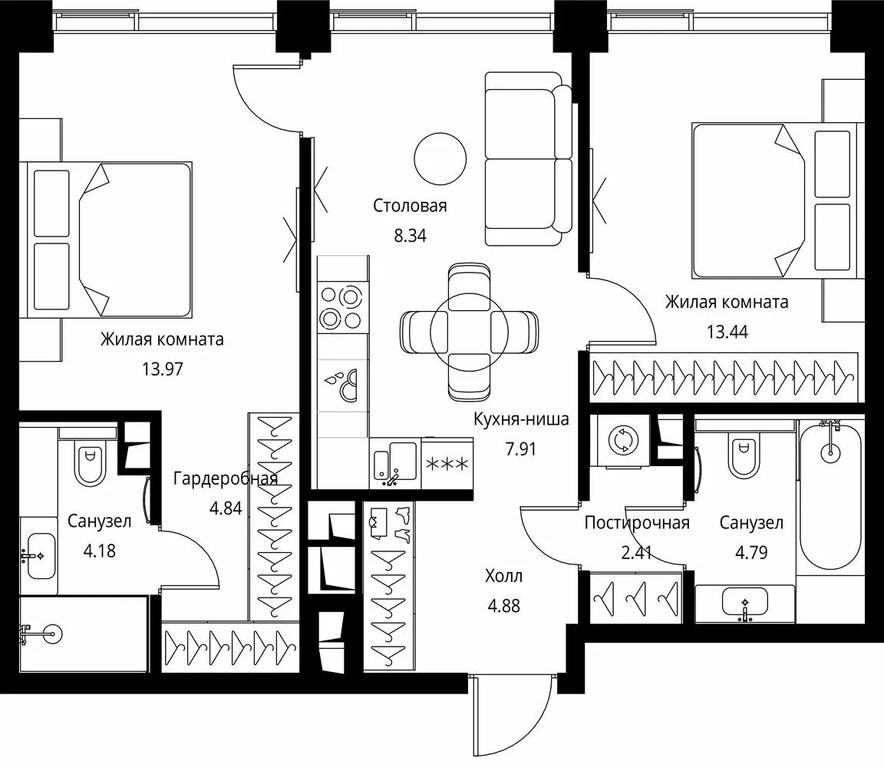 2-BD Apartment Sale, 64.76 sq. m. at City Bay, Volokolamskoye Highway, 95с3, Moscow, Russia #1