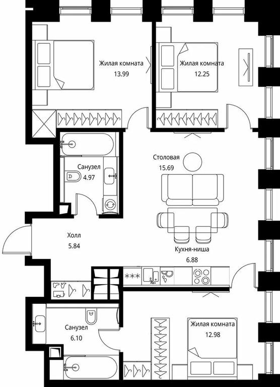 3-BD Apartment Sale, 78.7 sq. m. at City Bay, Volokolamskoye Highway, 95с3, Moscow, Russia #1