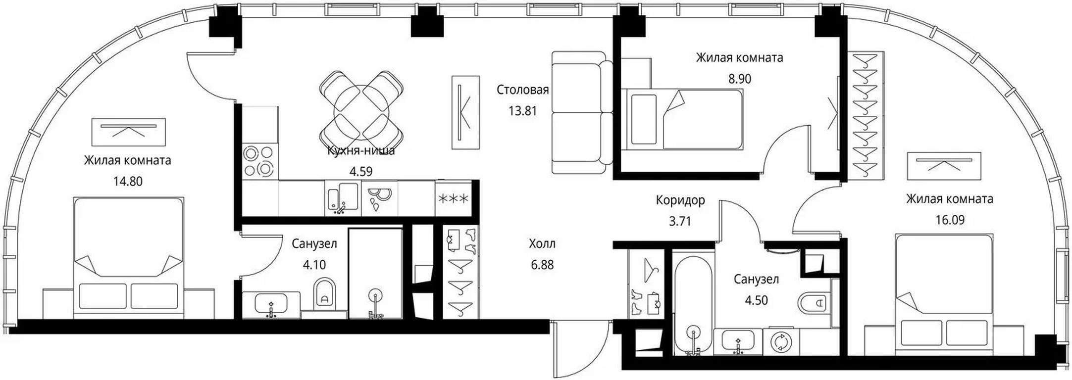 3-BD Apartment Sale, 77.37 sq. m. at City Bay, Volokolamskoye Highway, 95с3, Moscow, Russia #1