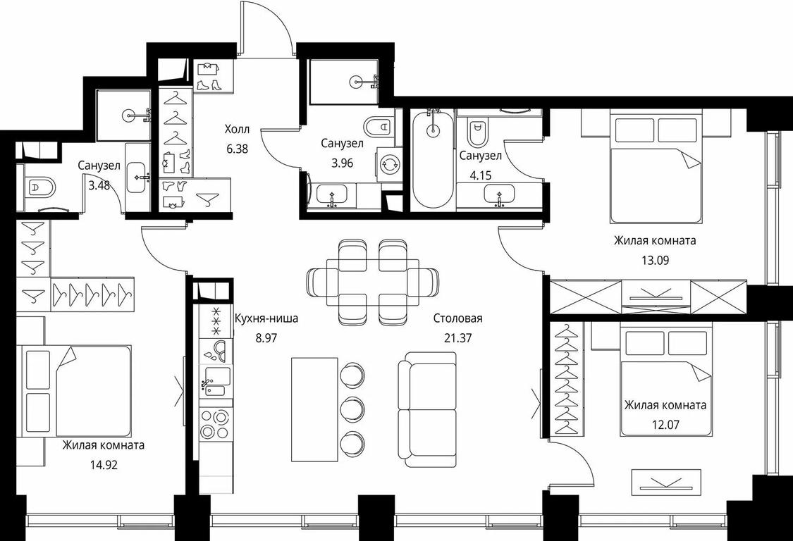 3-BD Apartment Sale, 88.39 sq. m. at City Bay, Volokolamskoye Highway, 95с3, Moscow, Russia #1